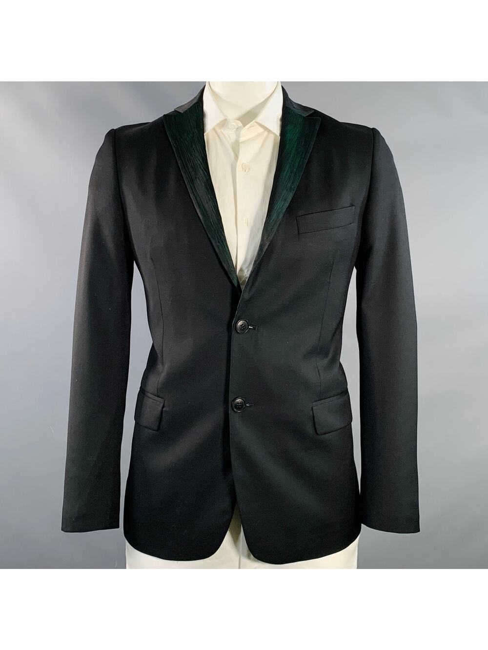 ROMEO GIGLI Size 42 Black Green Contrast Trim Virgin Wool Sport Coat